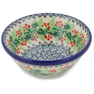 Polish Pottery Bowl 5&quot; Holly Berry Wreath