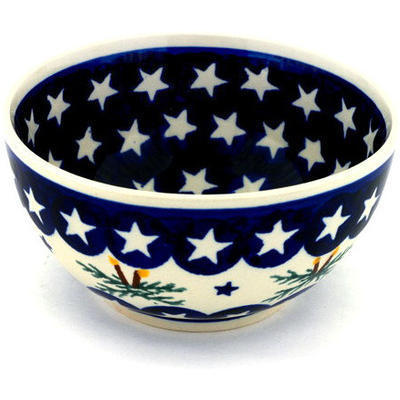 Polish Pottery Bowl 5&quot; Holly Stars