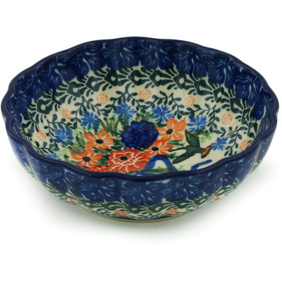 Polish Pottery Bowl 5&quot; Hummingbird Bouquet UNIKAT