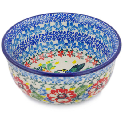 Polish Pottery Bowl 5&quot; Hummingbird Meadow UNIKAT