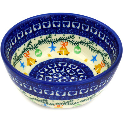 Polish Pottery Bowl 5&quot; Jingle Bells