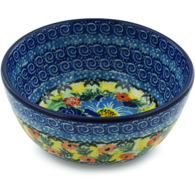 Polish Pottery Bowl 5&quot; Kisses Of Blue UNIKAT