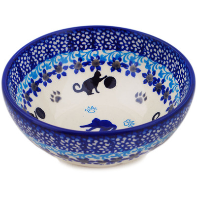 Polish Pottery Bowl 5&quot; Kitty Paw Play Time