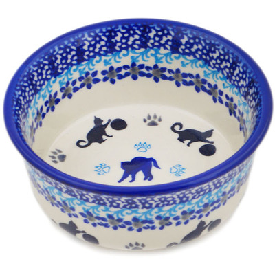 Polish Pottery Bowl 5&quot; Kitty Paw Play Time
