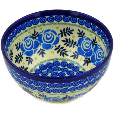 Polish Pottery Bowl 5&quot; Lady Blue Roses UNIKAT