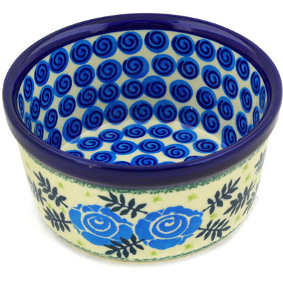 Polish Pottery Bowl 5&quot; Lady Blue Roses UNIKAT