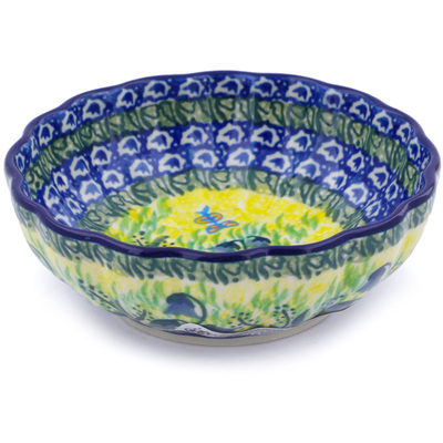 Polish Pottery Bowl 5&quot; Lakeside Bluebells UNIKAT