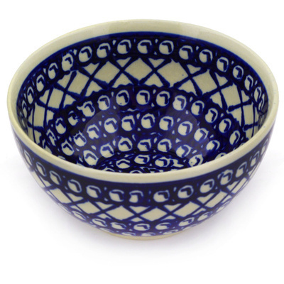 Polish Pottery Bowl 5&quot; Lattice Peacock