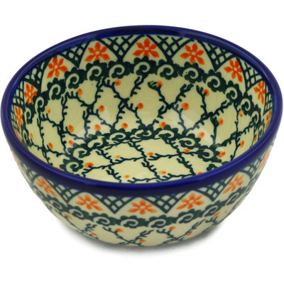 Polish Pottery Bowl 5&quot; Lattice Vines