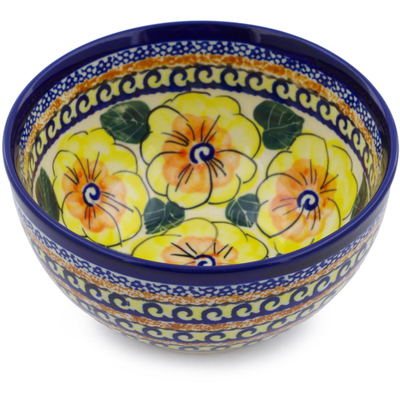 Polish Pottery Bowl 5&quot; Lemon Poppies UNIKAT