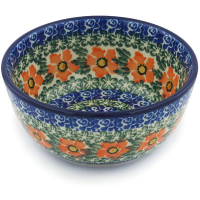 Polish Pottery Bowl 5&quot; Little Orange Poppies