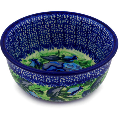 Polish Pottery Bowl 5&quot; Matisse Flowers Cobalt UNIKAT