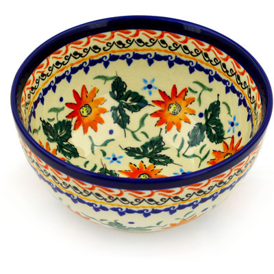 Polish Pottery Bowl 5&quot; Mexican Flame UNIKAT
