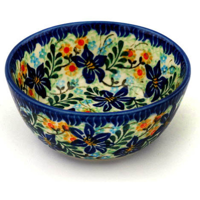 Polish Pottery Bowl 5&quot; Midnight Lilies UNIKAT