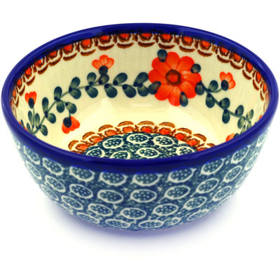 Polish Pottery Bowl 5&quot; Orange Poppies