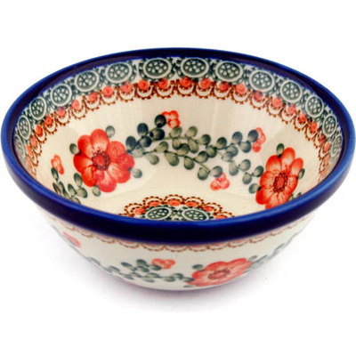 Polish Pottery Bowl 5&quot; Orange Poppies