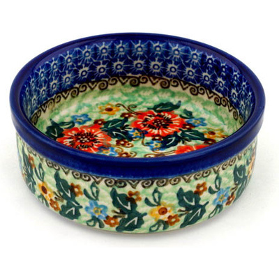 Polish Pottery Bowl 5&quot; Orange Wreath UNIKAT