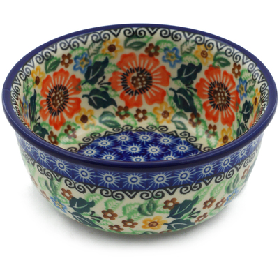 Polish Pottery Bowl 5&quot; Orange Wreath UNIKAT