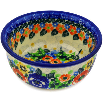 Polish Pottery Bowl 5&quot; Pansy Bouquet UNIKAT