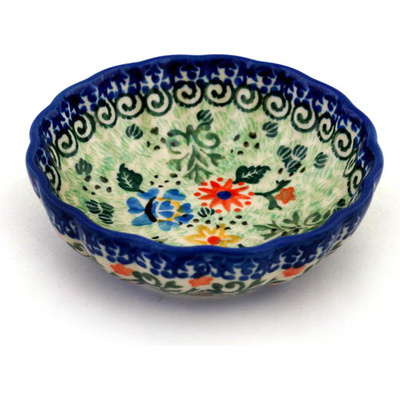 Polish Pottery Bowl 5&quot; Pastel Garden UNIKAT