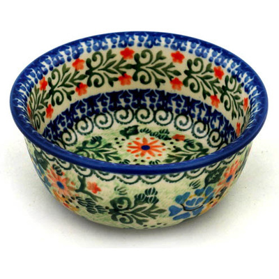 Polish Pottery Bowl 5&quot; Pastel Garden UNIKAT