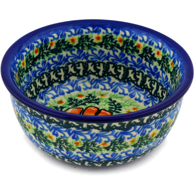 Polish Pottery Bowl 5&quot; Peach Hibiscus Chain UNIKAT