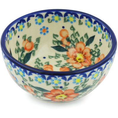 Polish Pottery Bowl 5&quot; Peach Tudor Rose