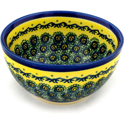 Polish Pottery Bowl 5&quot; Peacock Bumble Bee