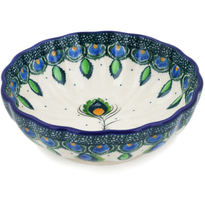 Polish Pottery Bowl 5&quot; Peacock Feather