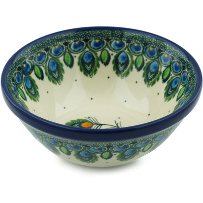 Polish Pottery Bowl 5&quot; Peacock Feather