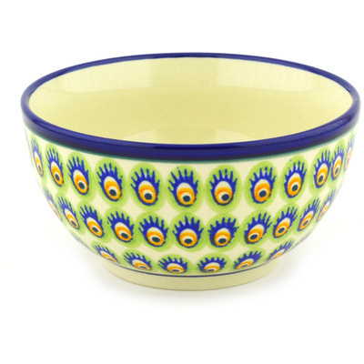Polish Pottery Bowl 5&quot; Peacock Feathers