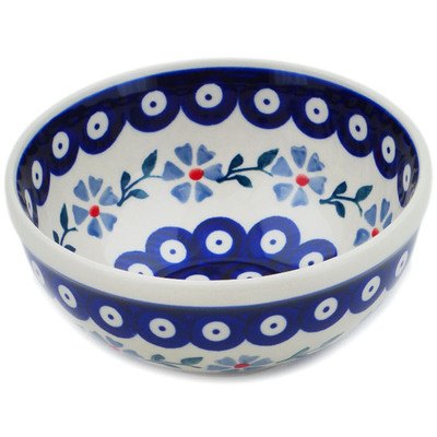 Polish Pottery Bowl 5&quot; Peacock Forget-me-not