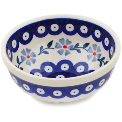 Polish Pottery Bowl 5&quot; Peacock Forget-me-not