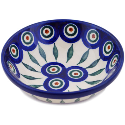 Polish Pottery Bowl 5&quot; Peacock Leaves