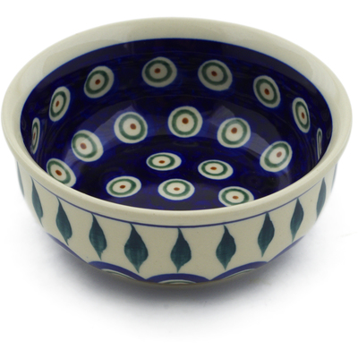 Polish Pottery Bowl 5&quot; Peacock Leaves