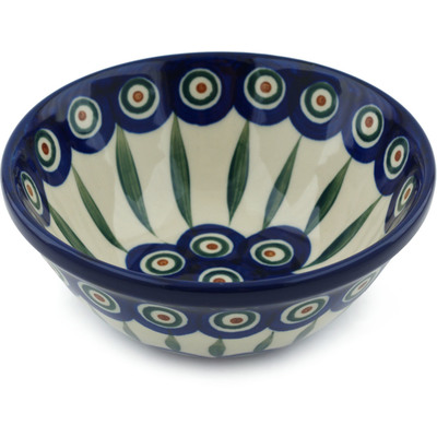 Polish Pottery Bowl 5&quot; Peacock Leaves