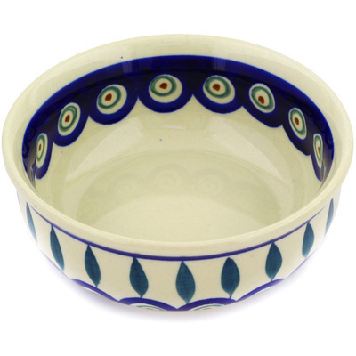 Polish Pottery Bowl 5&quot; Peacock Leaves