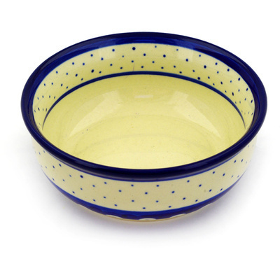 Polish Pottery Bowl 5&quot; Peacock Polka Dot