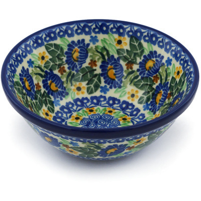 Polish Pottery Bowl 5&quot; Peeking Blooms UNIKAT