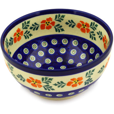 Polish Pottery Bowl 5&quot; Poinsetia Peacock
