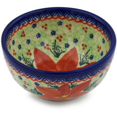 Polish Pottery Bowl 5&quot; Poinsettia UNIKAT