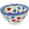 Polish Pottery Bowl 5&quot; Poppies And Cornflowers UNIKAT