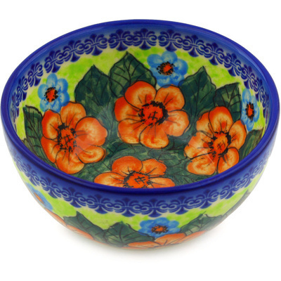 Polish Pottery Bowl 5&quot; Poppies UNIKAT