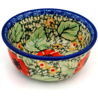 Polish Pottery Bowl 5&quot; Poppy Pasture UNIKAT