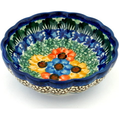 Polish Pottery Bowl 5&quot; Primary Flower Clusters UNIKAT