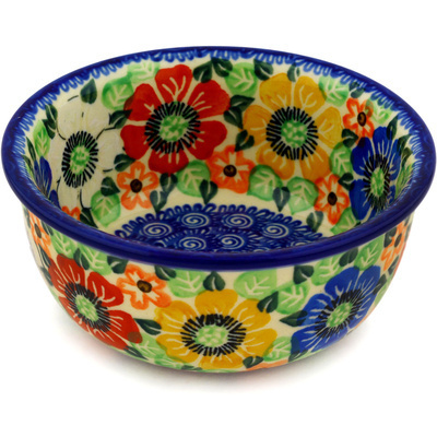 Polish Pottery Bowl 5&quot; Primary Flowers UNIKAT