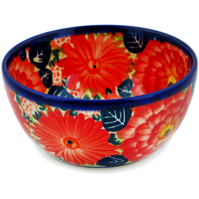 Polish Pottery Bowl 5&quot; Radiant Red Garden UNIKAT