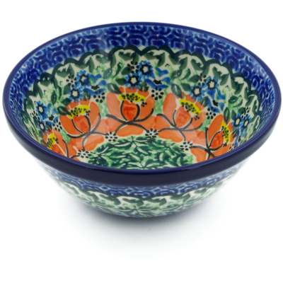 Polish Pottery Bowl 5&quot; Red Blossom Spleandor UNIKAT