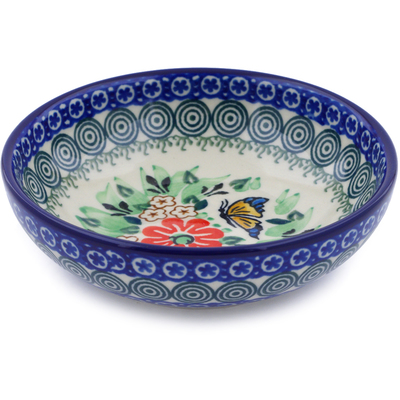 Polish Pottery Bowl 5&quot; Red Butterfly Garden UNIKAT