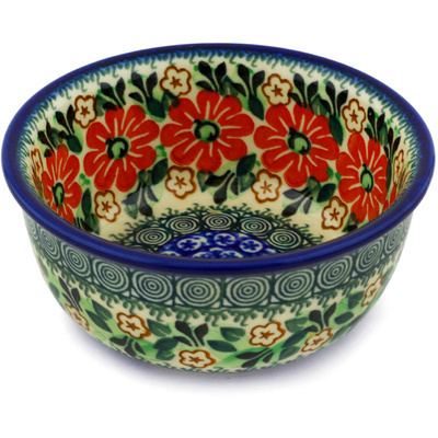 Polish Pottery Bowl 5&quot; Red Butterfly Garden UNIKAT